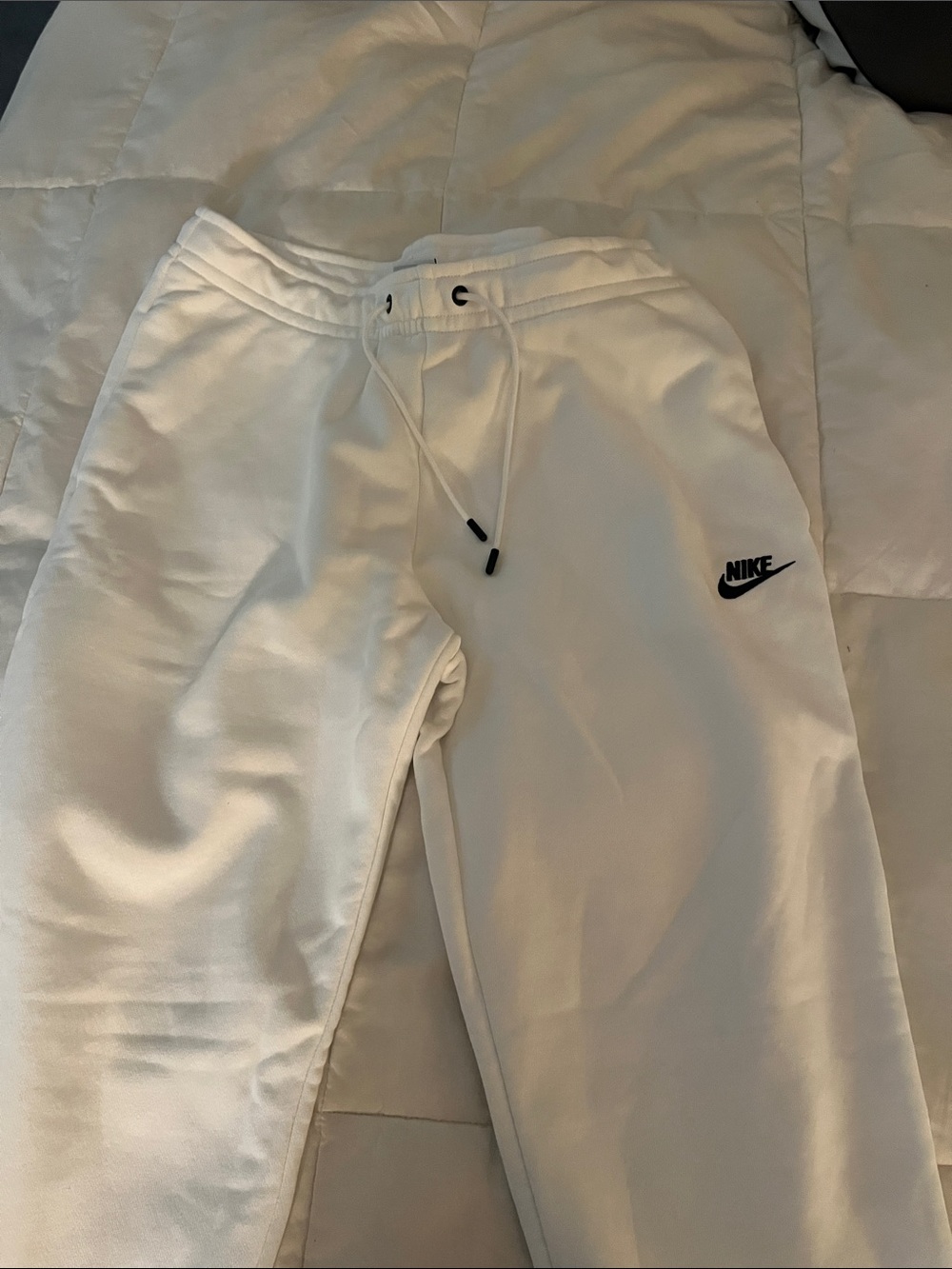 Nike White Track Pants with Black Logo